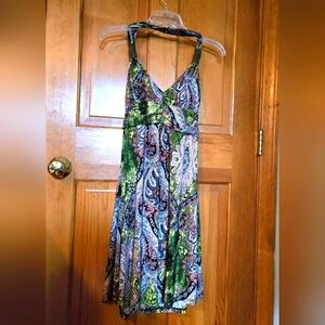 Pink and Green Paisley Halter Dress By Cristinalove, Sz M NWOT